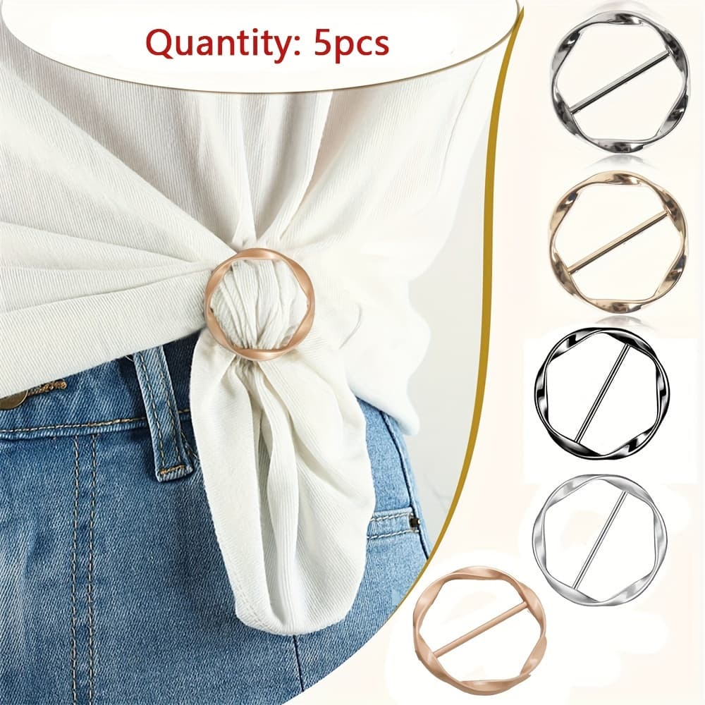 TEMU 5pcs Multifunctional Metal Scarf & Shirt Clip Set - Easy Knot And Waist Accessory, Suitable For Sewing And