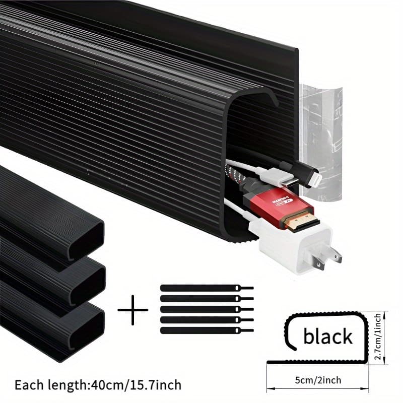 TEMU 3pcs Under Desk Self-adhesive Cable Tray, No Drill Pvc Wire Organizer 15.7 Inch For Computer Monitor/pc Cord Management, With 5 Cable Ties