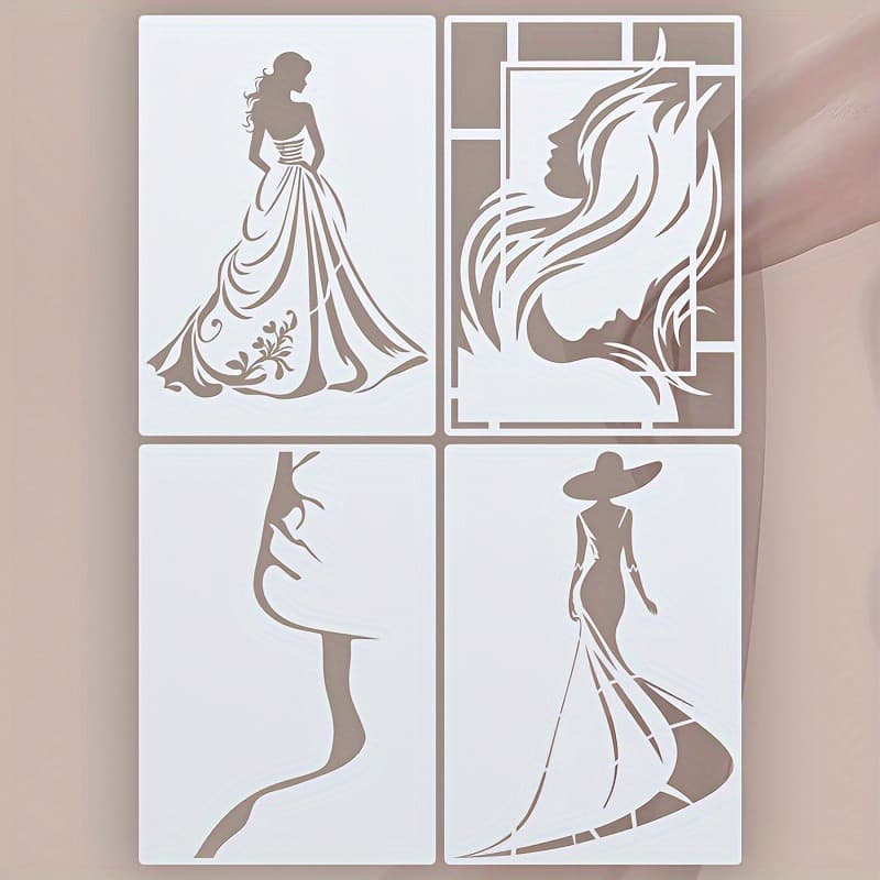 TEMU 4pcs Elegant Template Set, Reusable Drawing Templates For Diy Walls, Mats, Floors, Fabrics, Clothing, Furniture, Canvas - Milky White Template