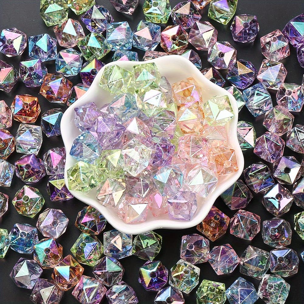 TEMU 60pcs 12mm Transparent Octagonal Beads Mini Acrylic Loose Spacer Beads Mixed Colors , For Handmade Jewelry Making Diy Pendant Necklace Bracelet Earrings Keychain Accessories Making