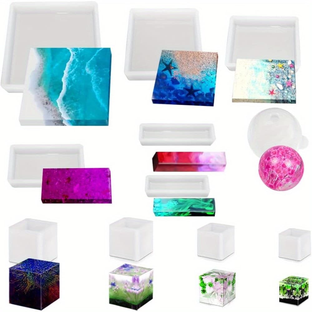 TEMU 11pcs Resin Molds, Square Silicone Molds For Epoxy Resin Ball Epoxy Resin Molds, Diy Cube Box Resin Casting Molds For Jewelry Soap Dried Flower Specimen