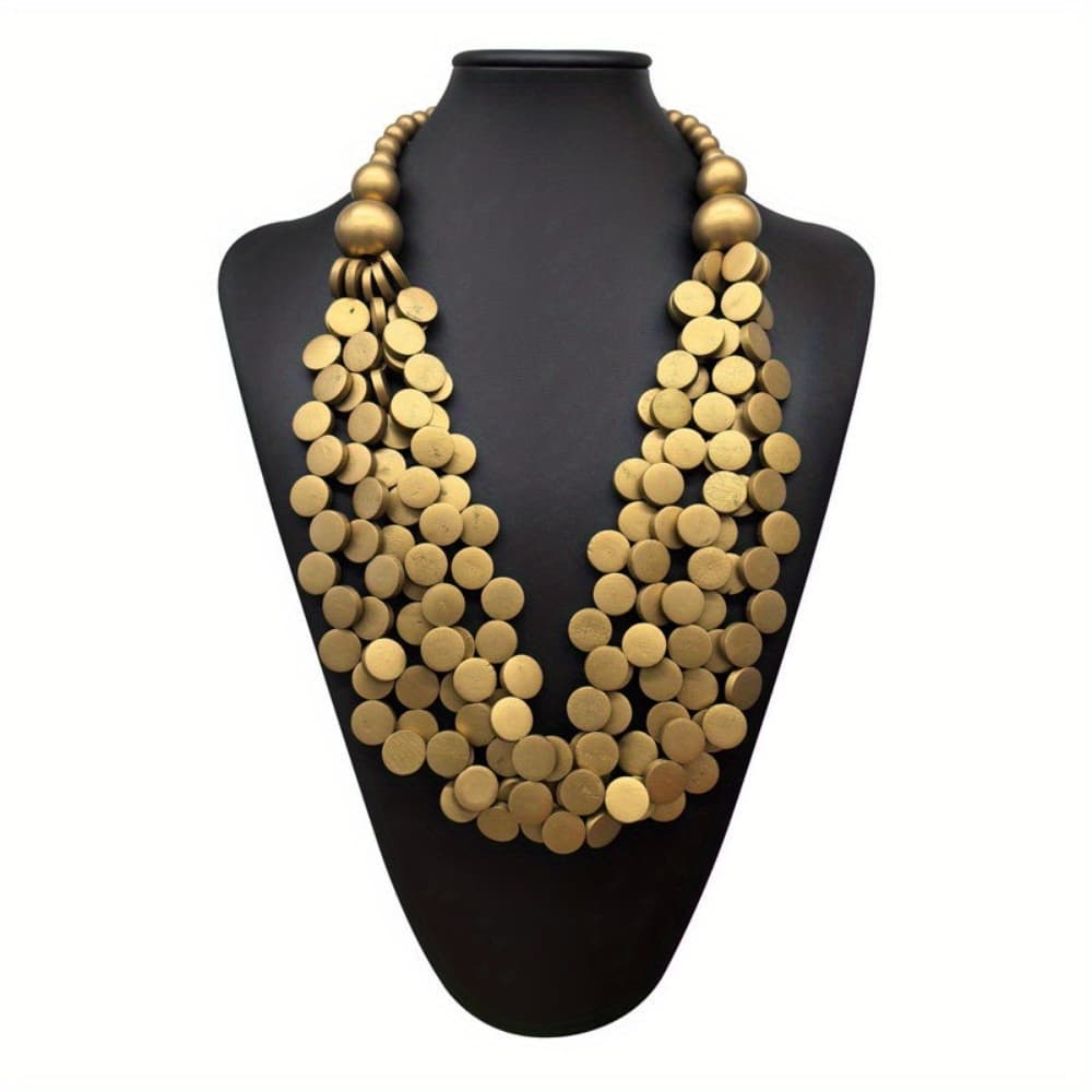 TEMU A Handcrafted Necklace In Bohemian Style Featuring Natural Gold- Wooden Beads, Designed For Women With An African Aesthetic, And Athletic Use