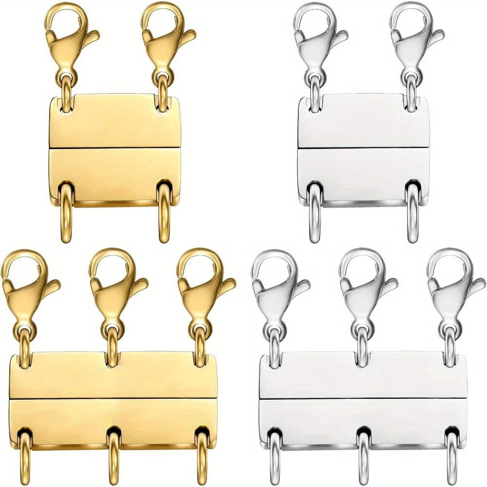 TEMU 4pcs Copper Necklace Separator Clasp For Layering Multi Necklaces- Golden And Silvery Magnetic Connector For Layered Look