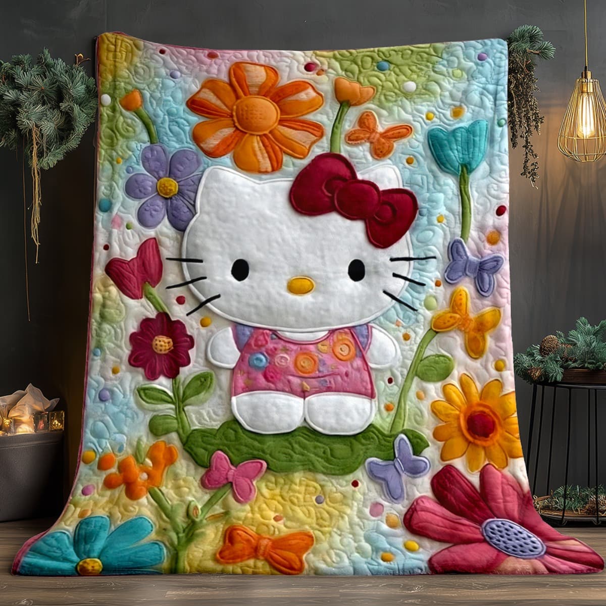TEMU 1pc Of Soft Flannel Blanket In Featuring An , Bow, And Multicolored Flowers (daisies, Roses) - Lightweight Bedspread Suitable For All For Adults, Perfect For Rooms, Travel, And Camping