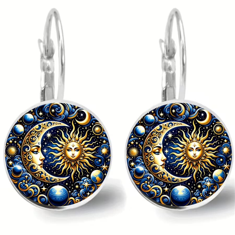 TEMU 2pcs Sun And Moon Celestial Earrings - Unisex Pendant Dangle Earrings Suitable For &, Elegant Jewelry For Christmas, Anniversary, Birthday Gifts, Wearable