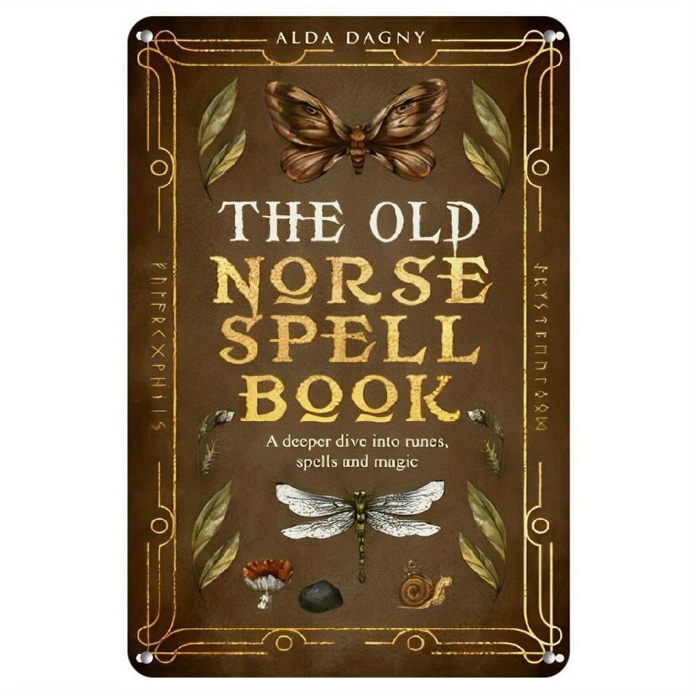 TEMU Vintage " Norse Spell Book" Metal Sign, Rustic Farmhouse Decor - Distressed End, Ideal For Home, Bar, Room Decor, Unique Gift Idea