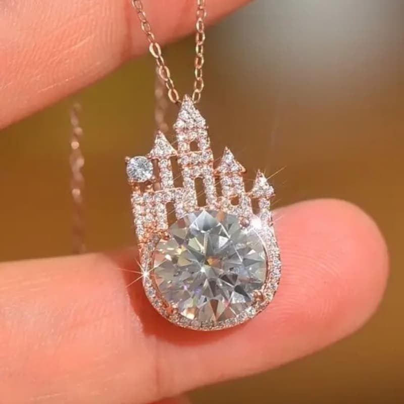 TEMU Creative Unique Inlay Zirconia Castle Pendant Necklace For Women Daily Parties Wedding Jewelry Exquisite Anniversary Gifts ()