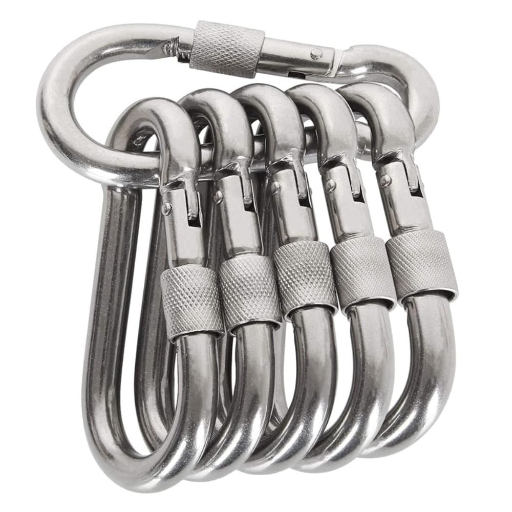 TEMU 6pcs Hammock Camping Locking Spring Hook, M5 Premium Stainless Steel D- Hook, Small Spring , Suitable For Camping, Hammocks, Hiking, Dog Leashes And Keychains - Ideal For
