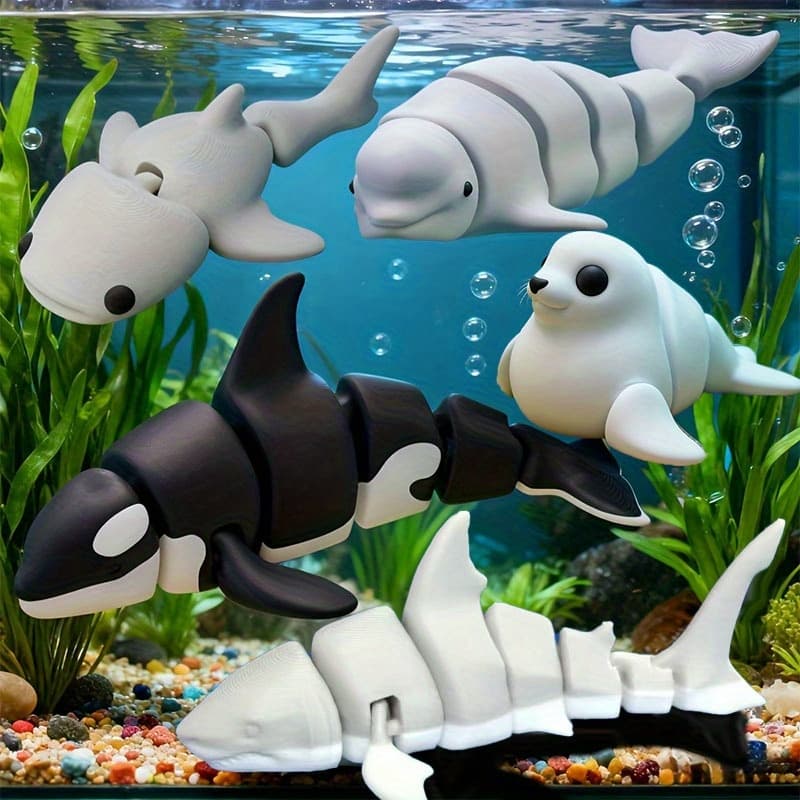 TEMU 5pcs 3d Printed Statues | , , Shark, Seal, Whale Shark | High-quality Plastic | Unique | Collectible | Perfect Gift For | Ideal For Fish Decor