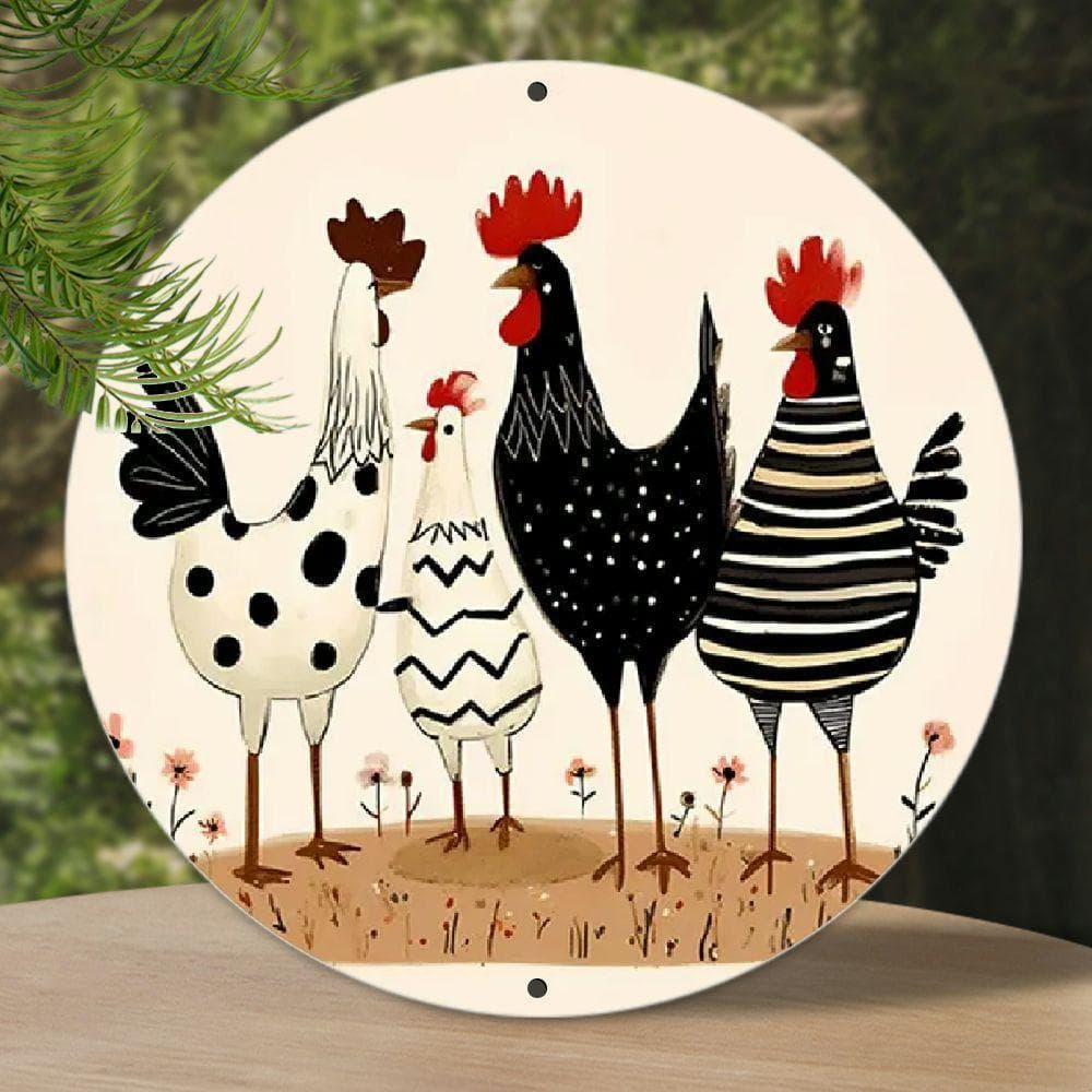TEMU 1pc Vintage Rooster-themed Round Metal Sign – Rustic Farmhouse Wall Art With 8x8 Inch Aluminum Plaque, Colorful For Home, Garden, Or Bar Decor