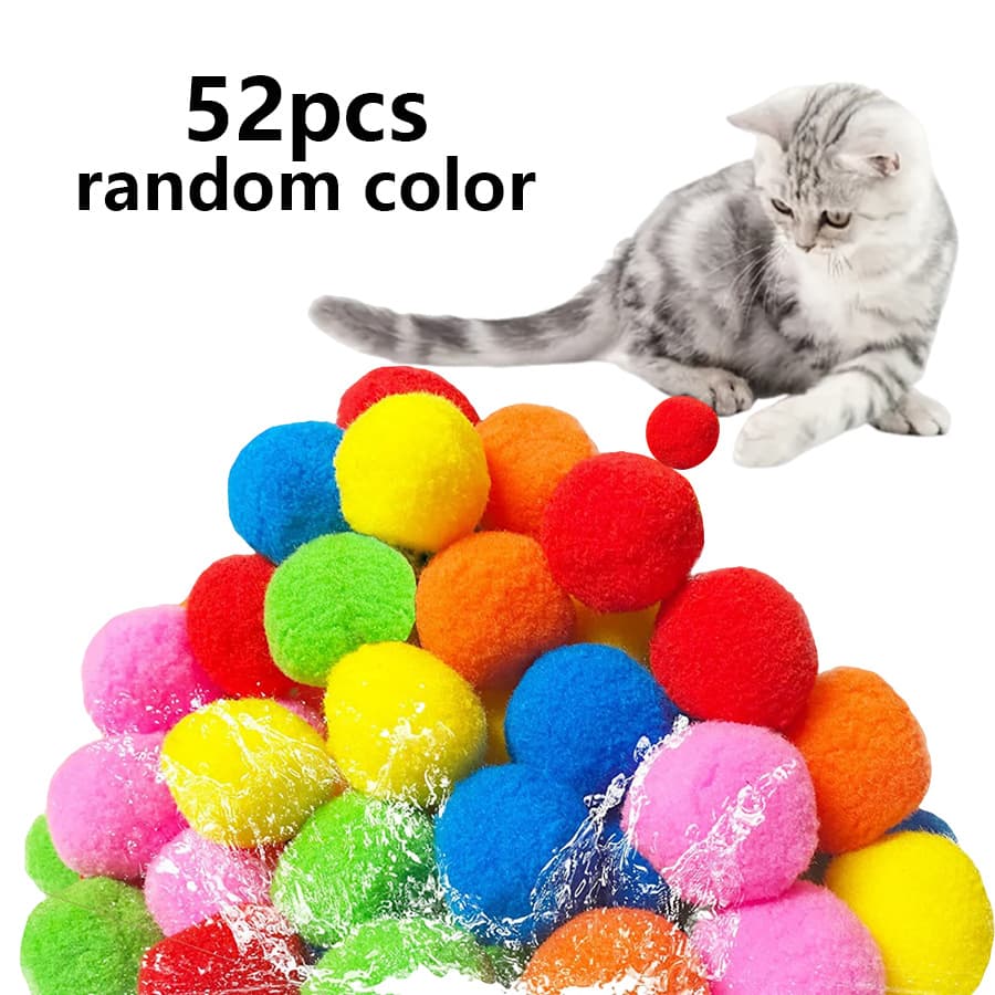 TEMU 52-102pcs 3cm Colorful Plush Cat Teaser Toy Balls Chew Durable Cat Toy Balls Cat Training Toy Balls For Cat And Supplies (color Random Ship) Jxb