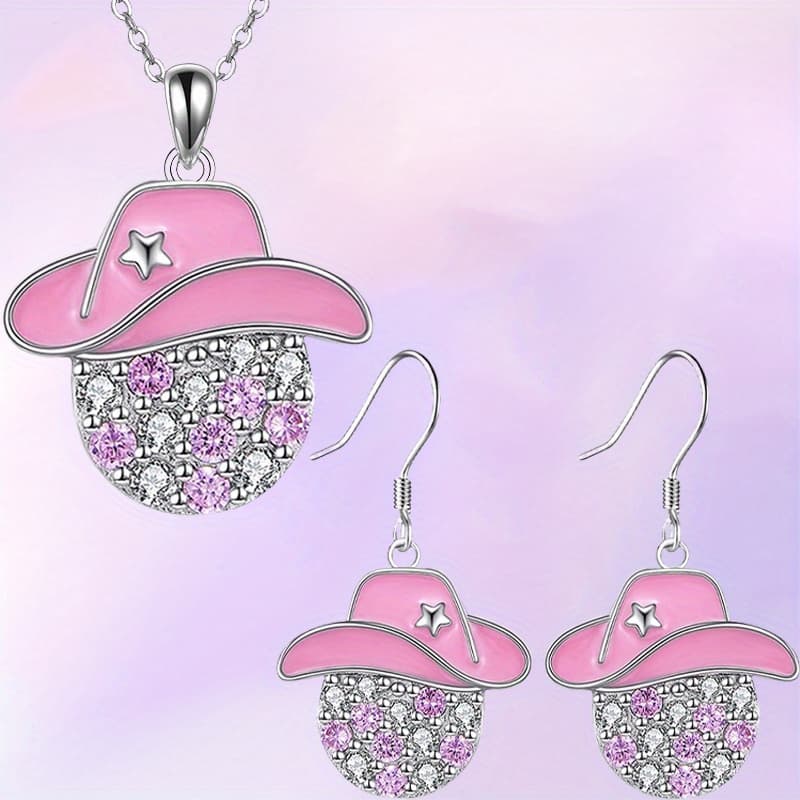 TEMU 3pcs Fashion Creative Disco Ball Cowboy Hat Pendant Necklace Earrings Thanksgiving Christmas New Year Gift To Give To