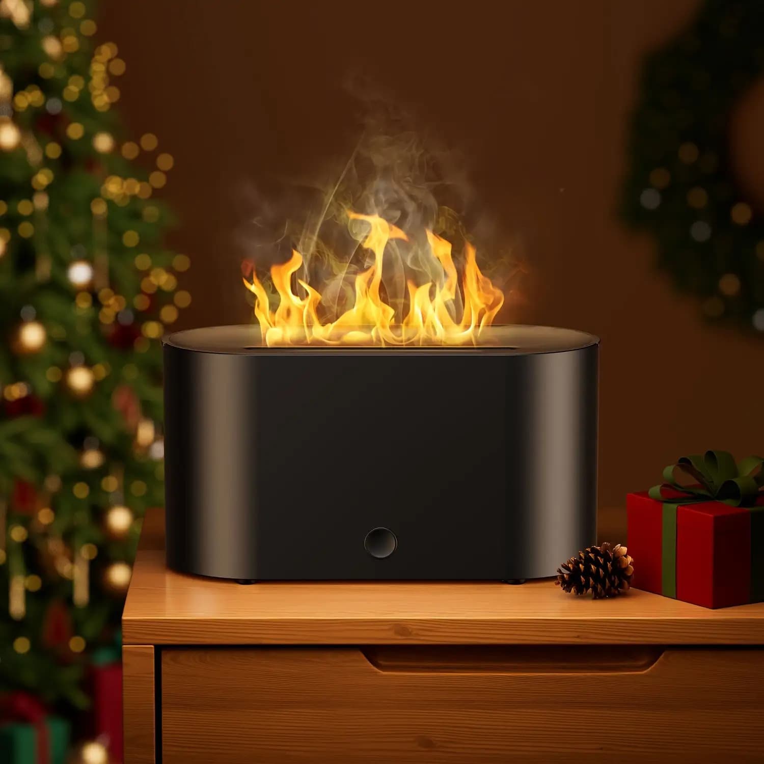 TEMU A Humidifier With A Simulated Flame In Colors, Designed For Aromatherapy. Used As A Diffuser For Essential Oils, Features A Dimmable Usb Power Supply