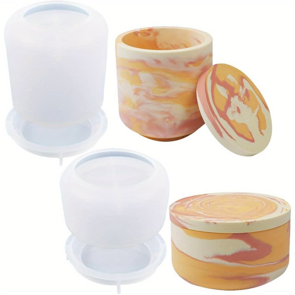 TEMU Set Of 2 Large Silicone Molds For Jars With Lids, Designed For Epoxy Jewelry, Trinkets, Candle Holders, And Plant Molds For Resin And Concrete Crafts, Perfect For Home Decoration
