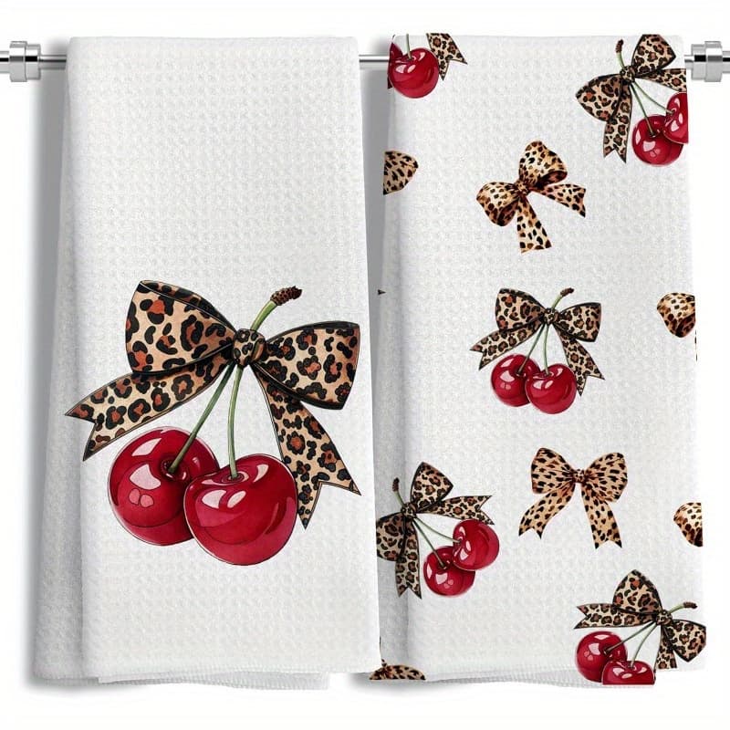 TEMU 2pcs 18* 26-inch College Wind Hand Kitchen Towels, Trendy Cherry Print Bathroom And Kitchen Decoration