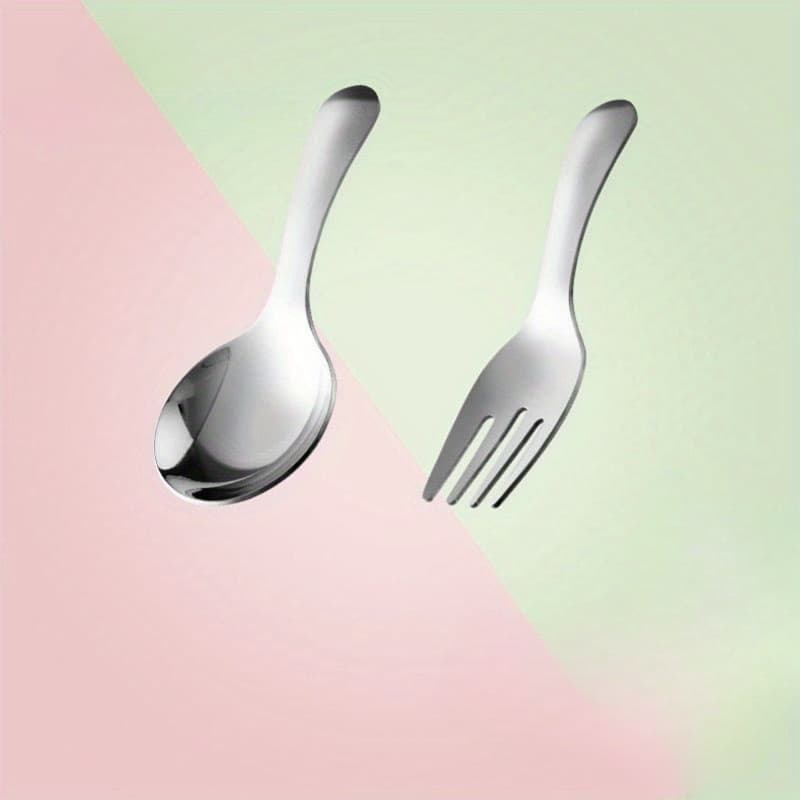 TEMU [2 Durable Stainless Steel Tableware] 2 Durable Stainless Steel Compact Tableware Set - Portable Spoon And Fork Combination With Short Handle For Travel, Students, Meals - , Dessert Fork Kit