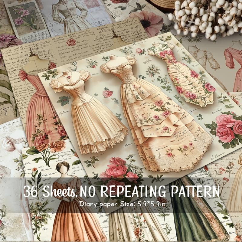 TEMU 36 Sheets Floral Lace Skirt Design Paper, Decorative Paper Suitable For Background Decoration, Junk Journal, Handmade And