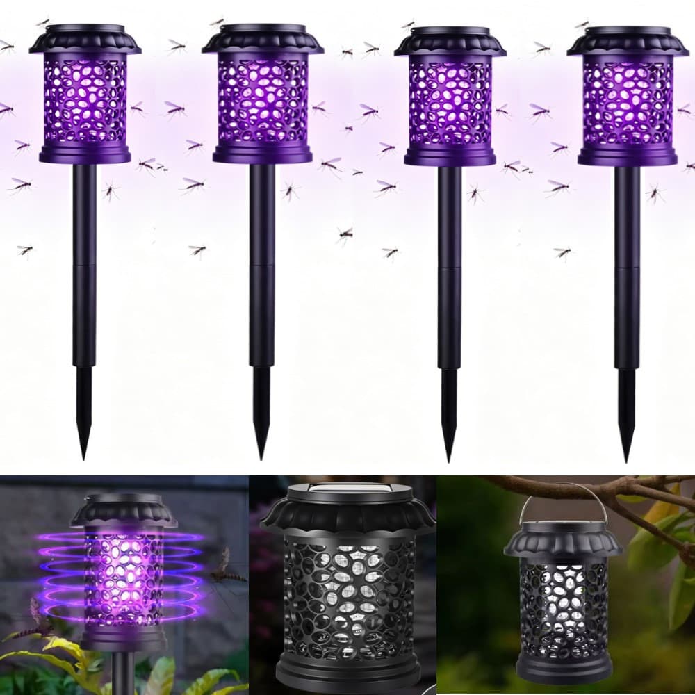 TEMU 4 Pack 2025 Upgraded Solar Bug Zapper Outdoor Suitable For Patio, Yard, Garden, Farm - With Uv & Trap, Instant Kill For Mosquitoes, Gnats, Flies, For, Poolside, Bbq Areas