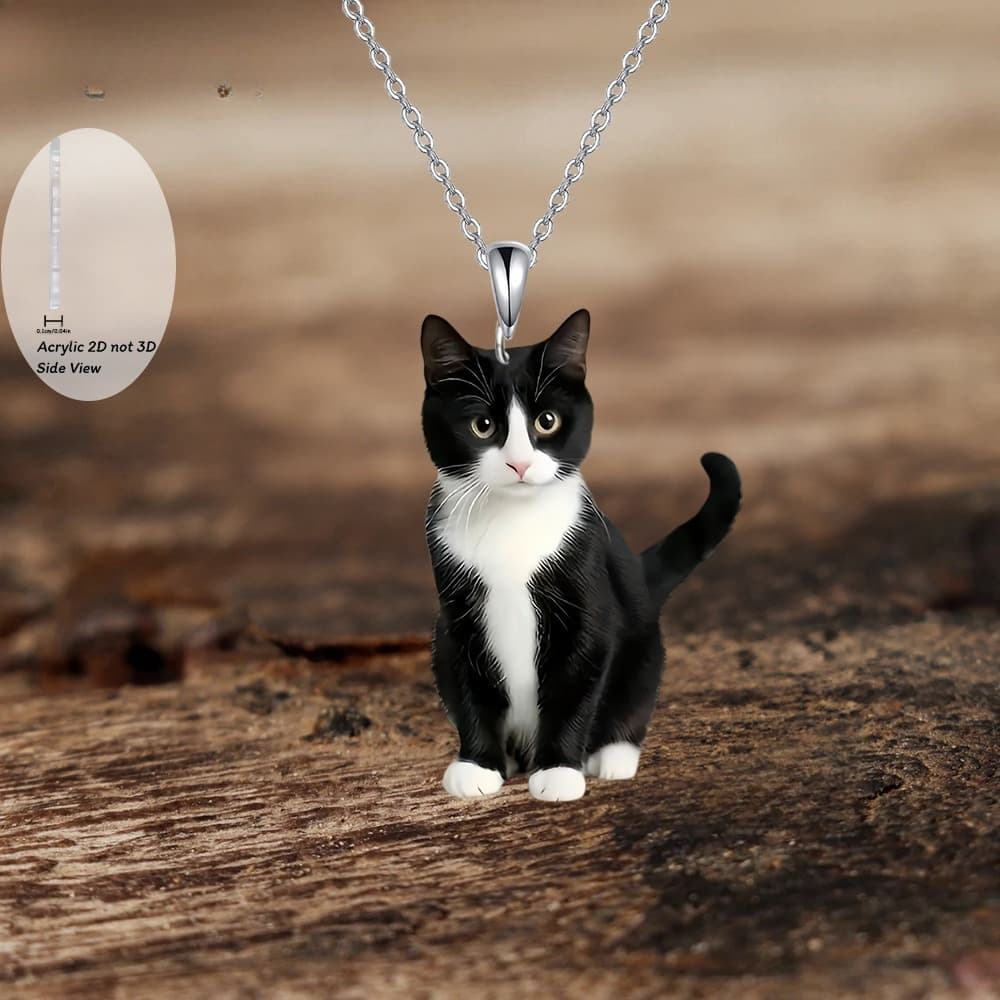 TEMU 2d Flat, 2d Flat Acrylic Cat Pendant Necklace, Black And Style, Light Luxury , Casual Jewelry Gift For Birthdays, Holidays, , 2d Flat