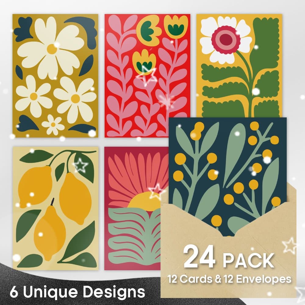 TEMU 24pcs Boho Greeting Card Pack, Blank Cards With Envelopes For Birthday, Wedding, Sympathy - Stylish Plant - Inspired Note Cards