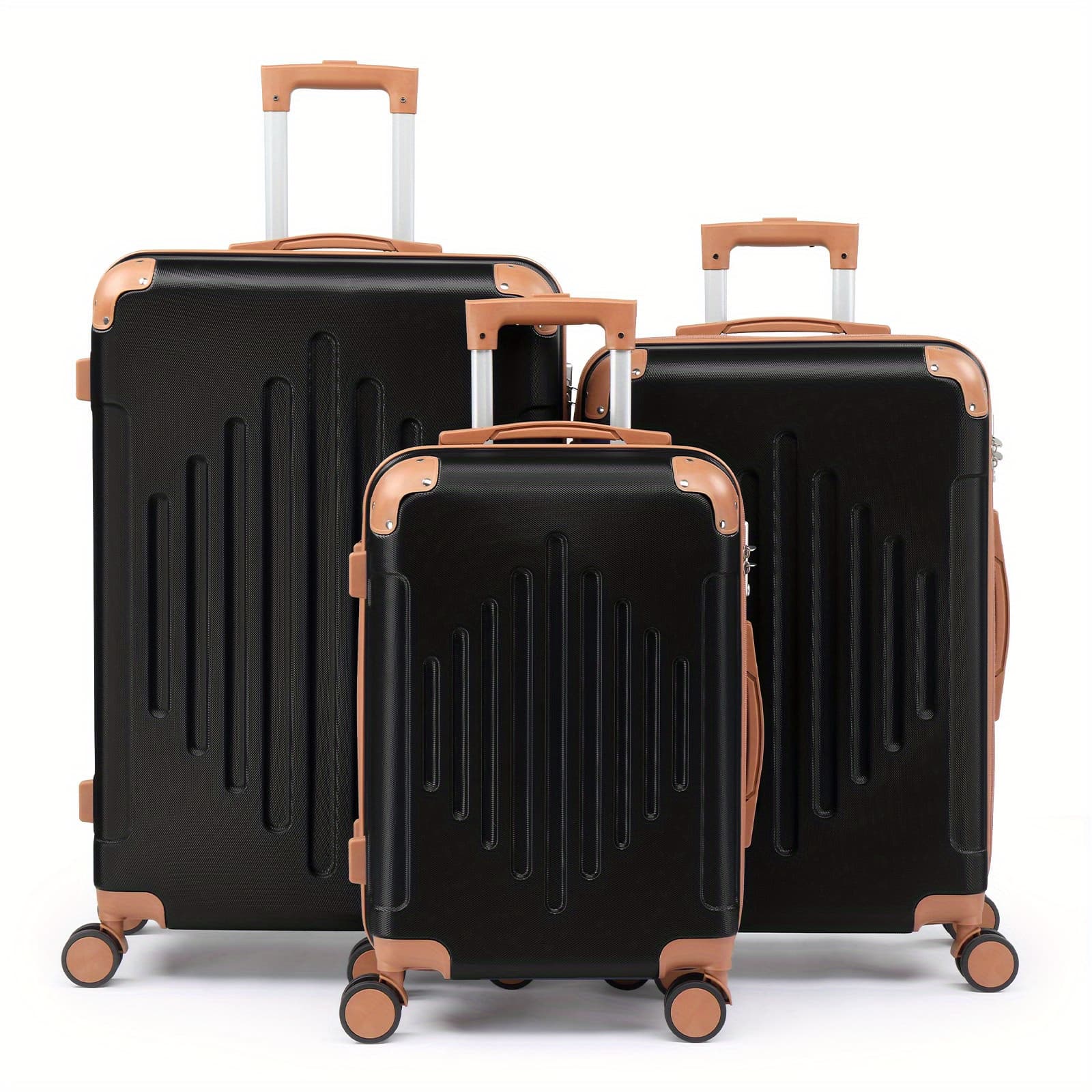 TEMU Leadzm Hardside 3pcs Luggage Sets With Spinner Wheels Expandable And Hard Shell Lightweight Suitcase, Blue And Brown, 20"/ 24"/ 28", For Woman And For Man