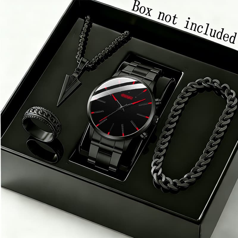 TEMU 4pcs/set Men's Watch And Necklace Set Combo - Luxury Quartz Wristwatch Date Casual Men Watch Elegant Watch For Men