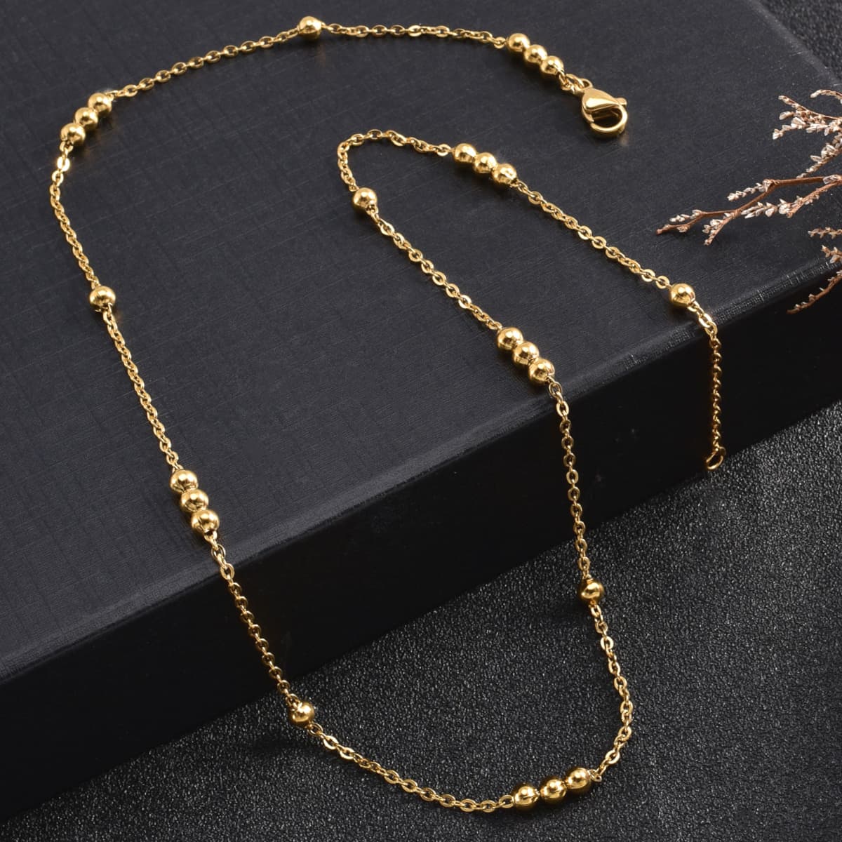 TEMU 1pc Simple Beaded Chain Necklace, Classic Golden Stainless Steel Jewelry, Suitable For Men And Women, Versatile For Daily Wear, Valentine's Day, New Year Jewelry Gift