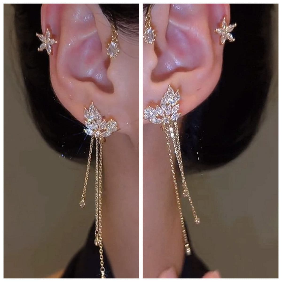 TEMU 1pair -piece Tassel Ear Hanging No Piercing Ear Clip Earrings, Cute And Elegant, Suitable For Daily Wear