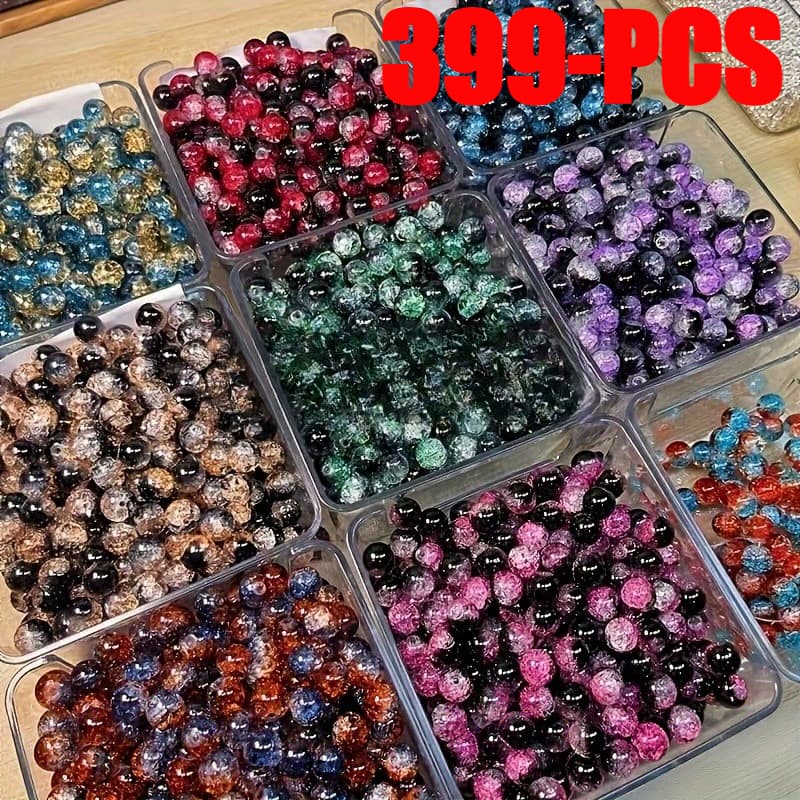 TEMU Set Of 399 Assorted Colored Stone Beads | 10mm Shimmering Crackle Round Beads, In Colors | Ideal For Jewelry And Additions