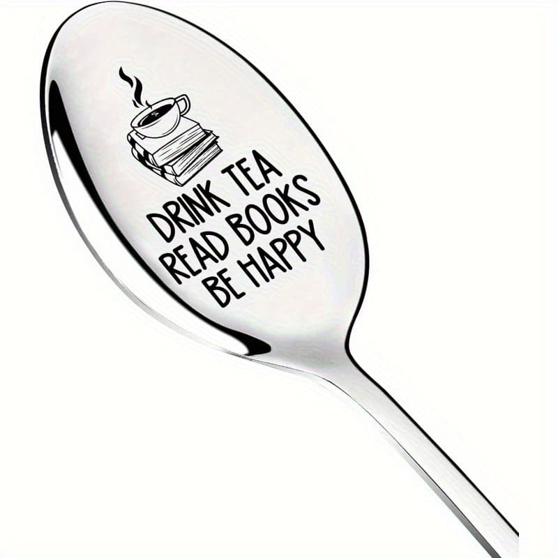 TEMU 1pc Stainless Steel Long Handle Engraved Spoon With " & Read Books" Quote - Tea/coffee/book-themed Utensil, Durable 201 Steel Gift For Book Lovers, Readers, Birthdays, Graduation, Tea Party (: Be