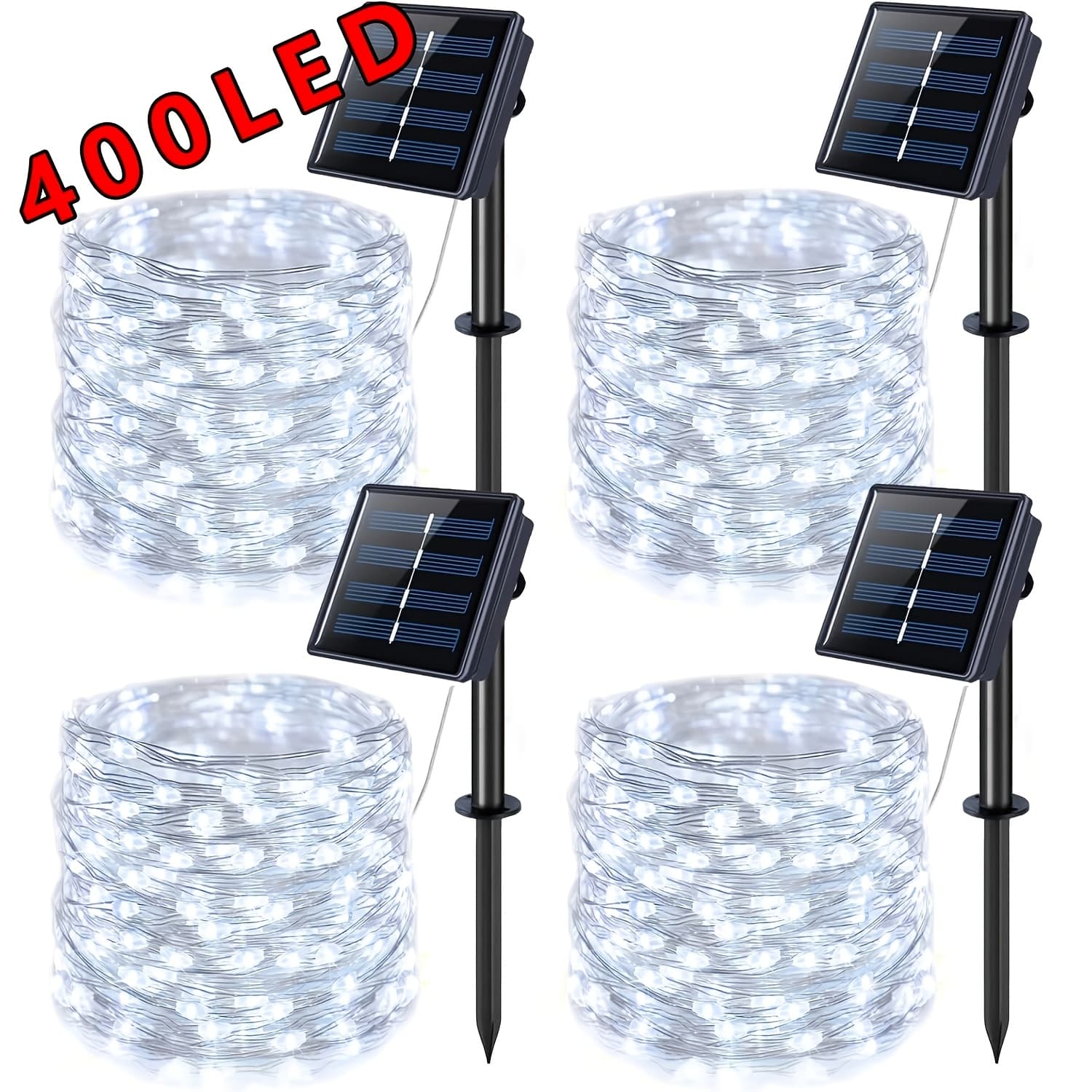TEMU 4 Pack Solar Fairy Lights 132ft 400 Led Outdoor Twinkle String Lights, 8 Silvery Wire String Lights For Garden Wedding Decoration