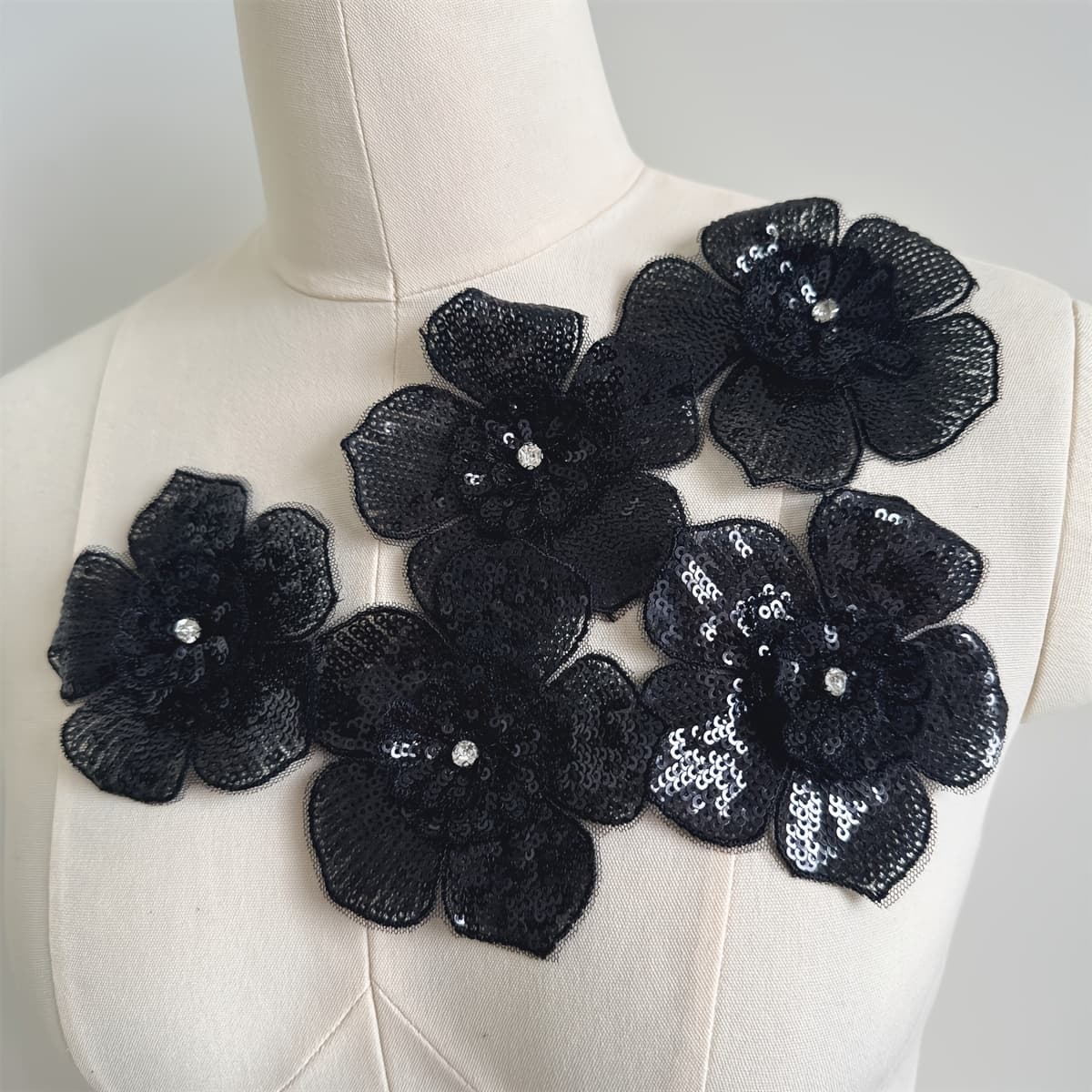 TEMU 5pcs Black Lace Jewelry 3d Flower Appliques, Decorative Sew-on Flower Patches For , Shoes, And Hat
