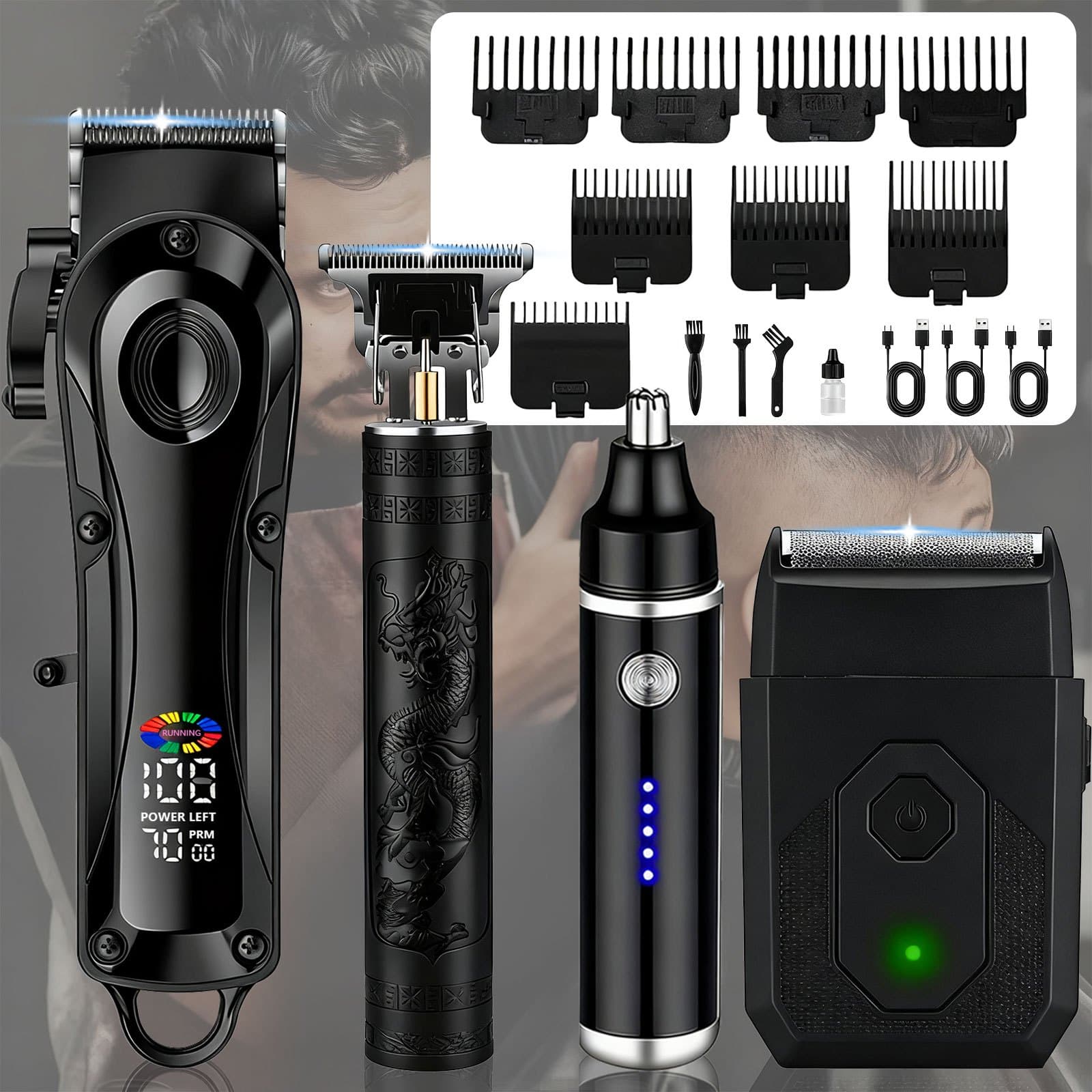 TEMU Professional Hair Clippers For Men, Featuring T- Clippers And A Trimmer Set, This Cordless Hair Clipper Kit Includes A Nose And Ear Trimmer With An Led Display And Type C Charging