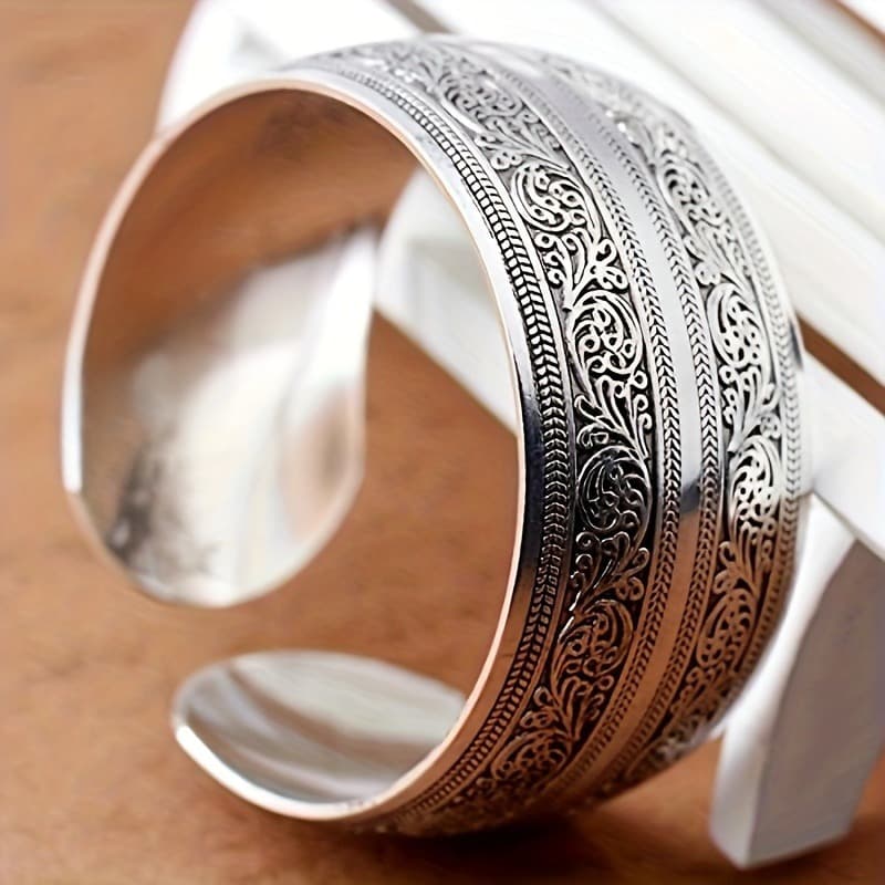 TEMU 925 Silver Spiral Flower Branch Bracelet - Adjustable Opening Broadband, Elegant And Simple, Suitable For Daily Wear, Suitable For Birthday And Valentine's Day Gifts