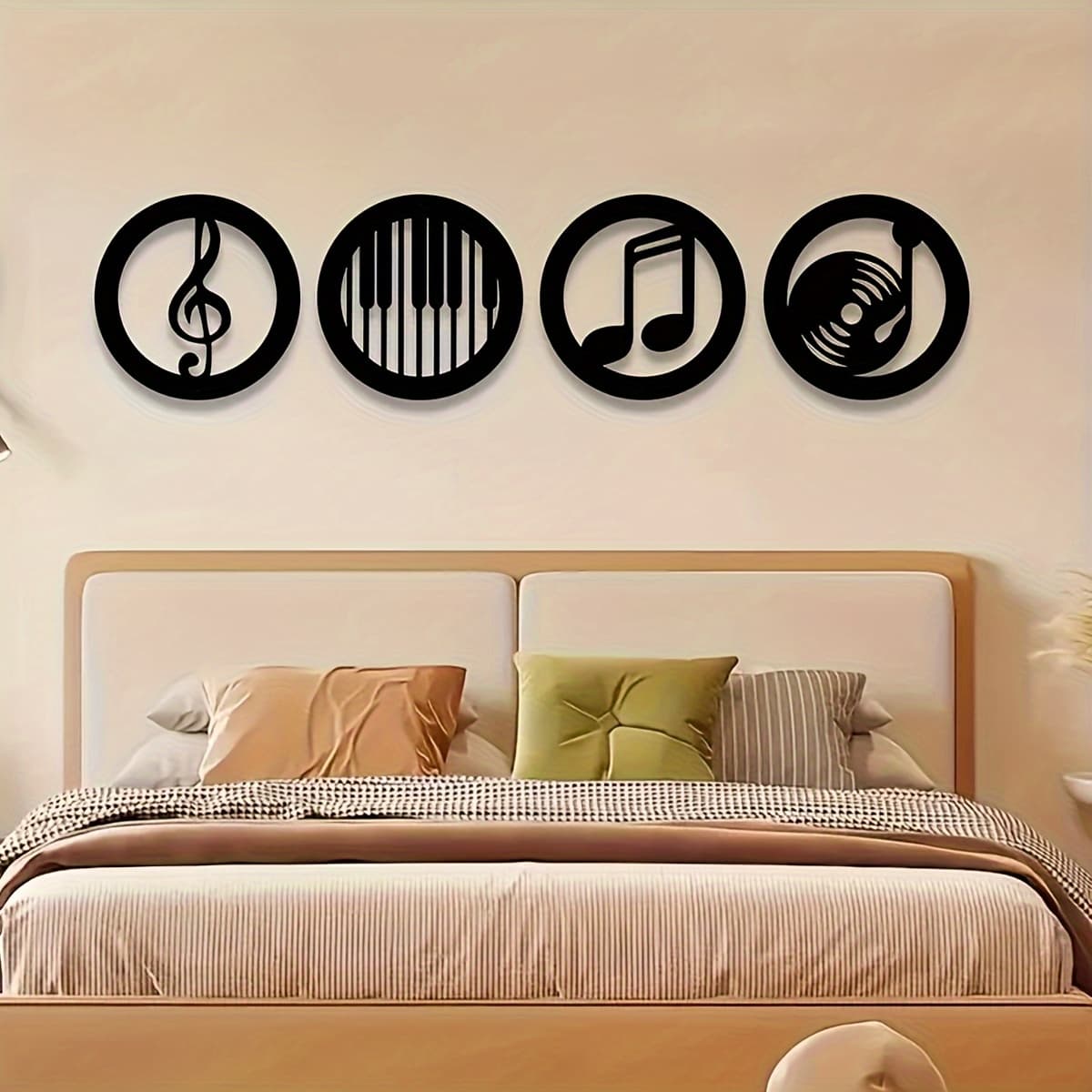TEMU 2d Flat 4pcs Set Music Theme Wooden Wall Decor Piano Engraved Decorative Plaque Studio/ktv/home Decor Hanging Painting Gifts Music Lovers Instagram Style Wall