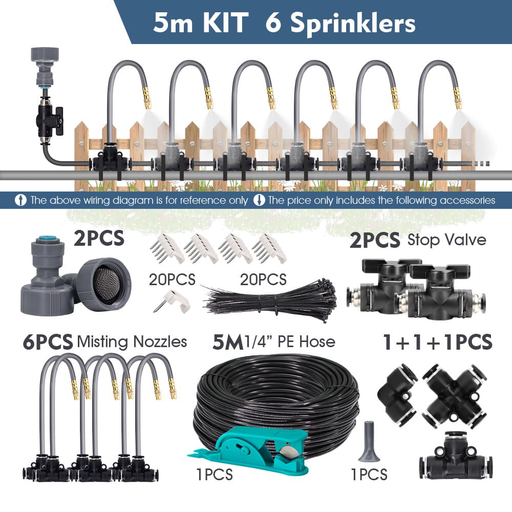 TEMU 5m Misting Cooling Garden Bed Irrigation Kit 360° Free-bend Atomization Sprayer For Garden Irrigation Wateringgarden Irrigation Watering