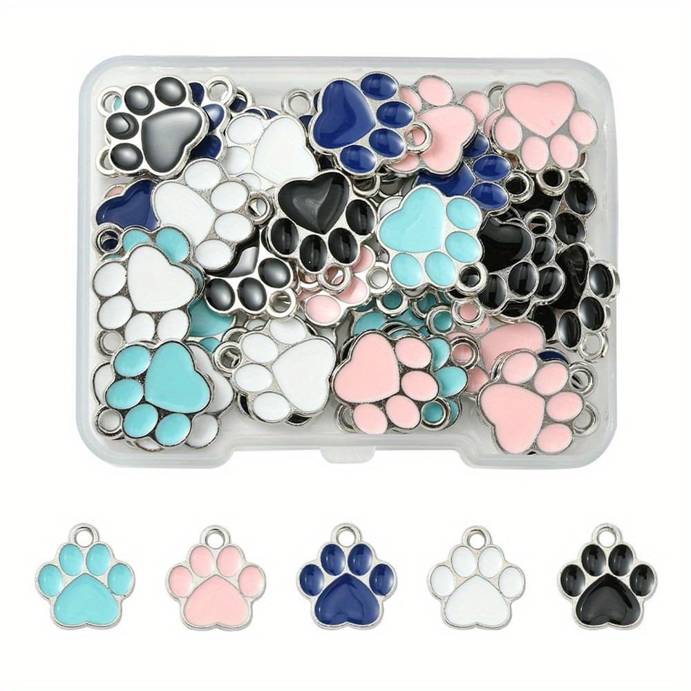 TEMU 1set 50pcs 5 Colors Alloy Enamel Pendants, White Golden, & Cadmium Free, Paw Print Charm, Mixed Color, 15.5x14x1mm, Hole: 2mm, 10pcs/color