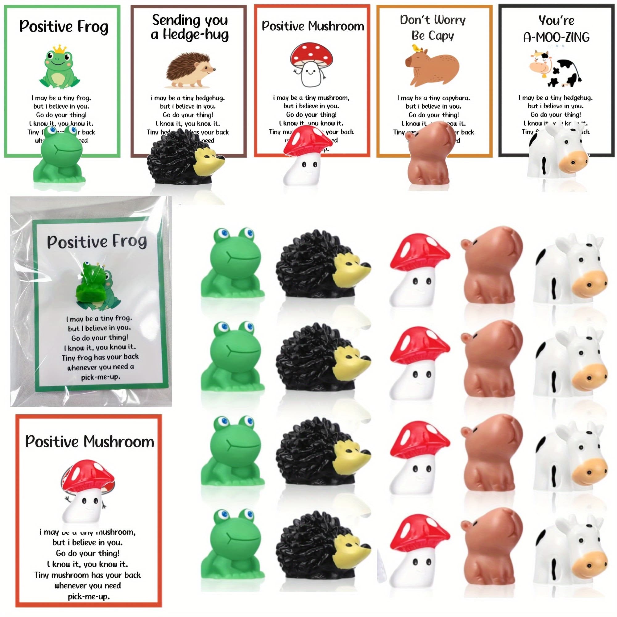 TEMU 25pcs Gift Set To Gratitude To Employees - Fun Animal-themed Gifts With Uplifting Note Cards, Resin Figurines For Office Keepsakes