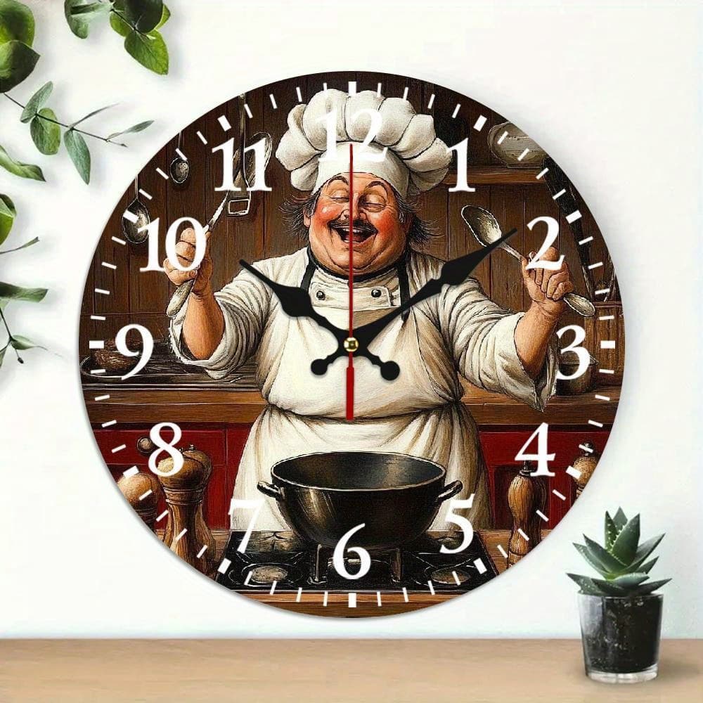 TEMU 2d Flat 1pc Cooking Utensils Theme Wall Clock, 10 Inch Wooden Wall Clock Perfect For Living Room, Dorm, Bedroom, Kitchen, Home Office & More, Wall Clock Living Room
