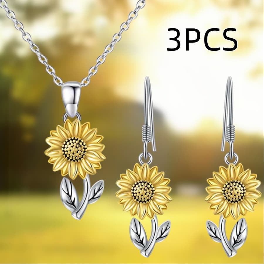 TEMU 3pcs, Fashion Jewelry Set, Vintage Jewelry Set, Sunflower Necklace, Sunflower Earring, Halloween Gift, Fashion Jewelry, Birthday Gift, Valentine's Day Gift, Christmas Gift, Holiday Gift