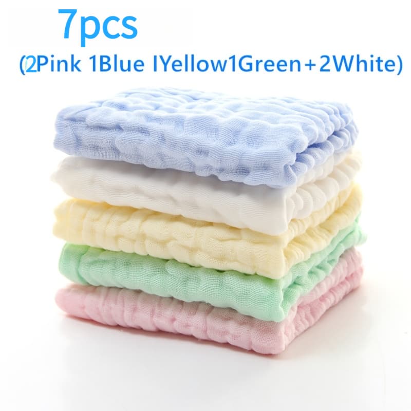 TEMU Set Of 7 Soft And Absorbent Cotton Face Towels, Featuring A Gauze Design And A Vintage Corrugated Pattern. Square Towels Are Made From 200g/m² Fabric And Come With A Hanging Loop For