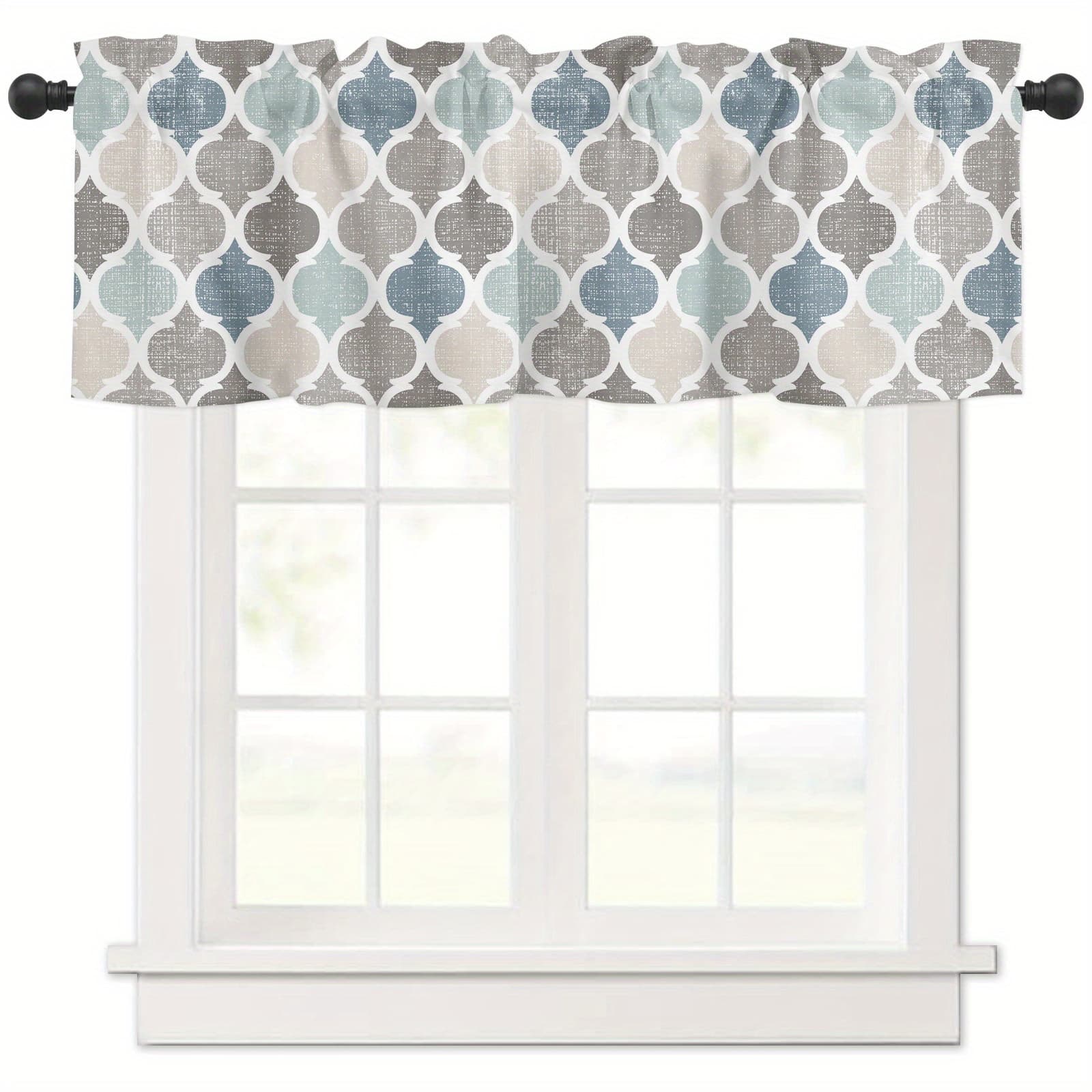 TEMU 1pc Geometric Pattern Light Filtering Decorative Window Rod Pocket Short Window Curtain 54"x18"