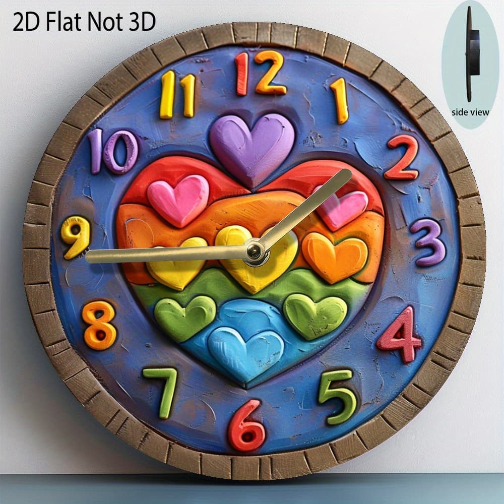 TEMU Silent Round Quartz Movement Wall Clock, 8 Inch (20x20cm) Rainbow , Home Decor, Living Room, Kitchen, Office, Apartment Entrance, Stylish Gift For Father's Day, Colorful Charm To ., 2d Flat