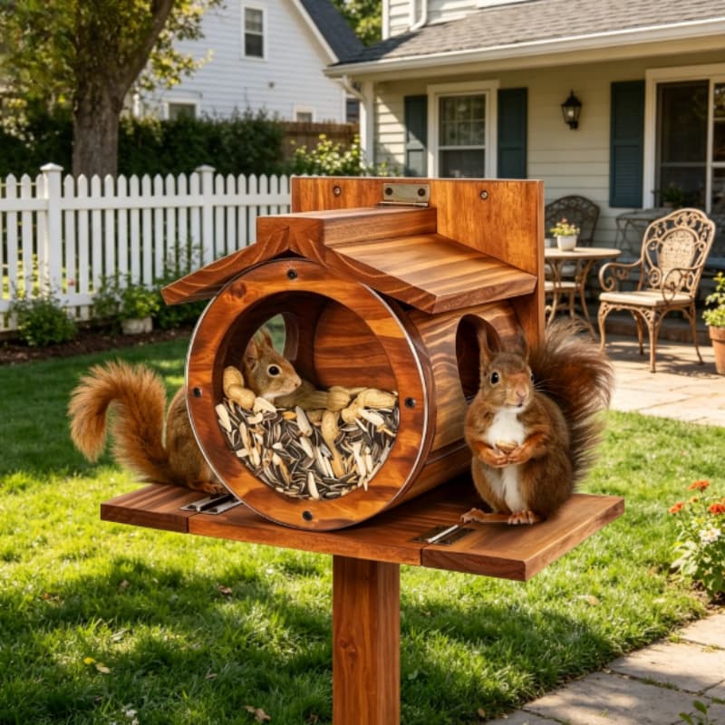 TEMU Openable Squirrel Feeder - Outdoor Wooden Food Box For Artificial , Durable Moisture Resistant Design, Backyard Wildlife, Natural Aesthetics, Stable Structure, To Garden Owners