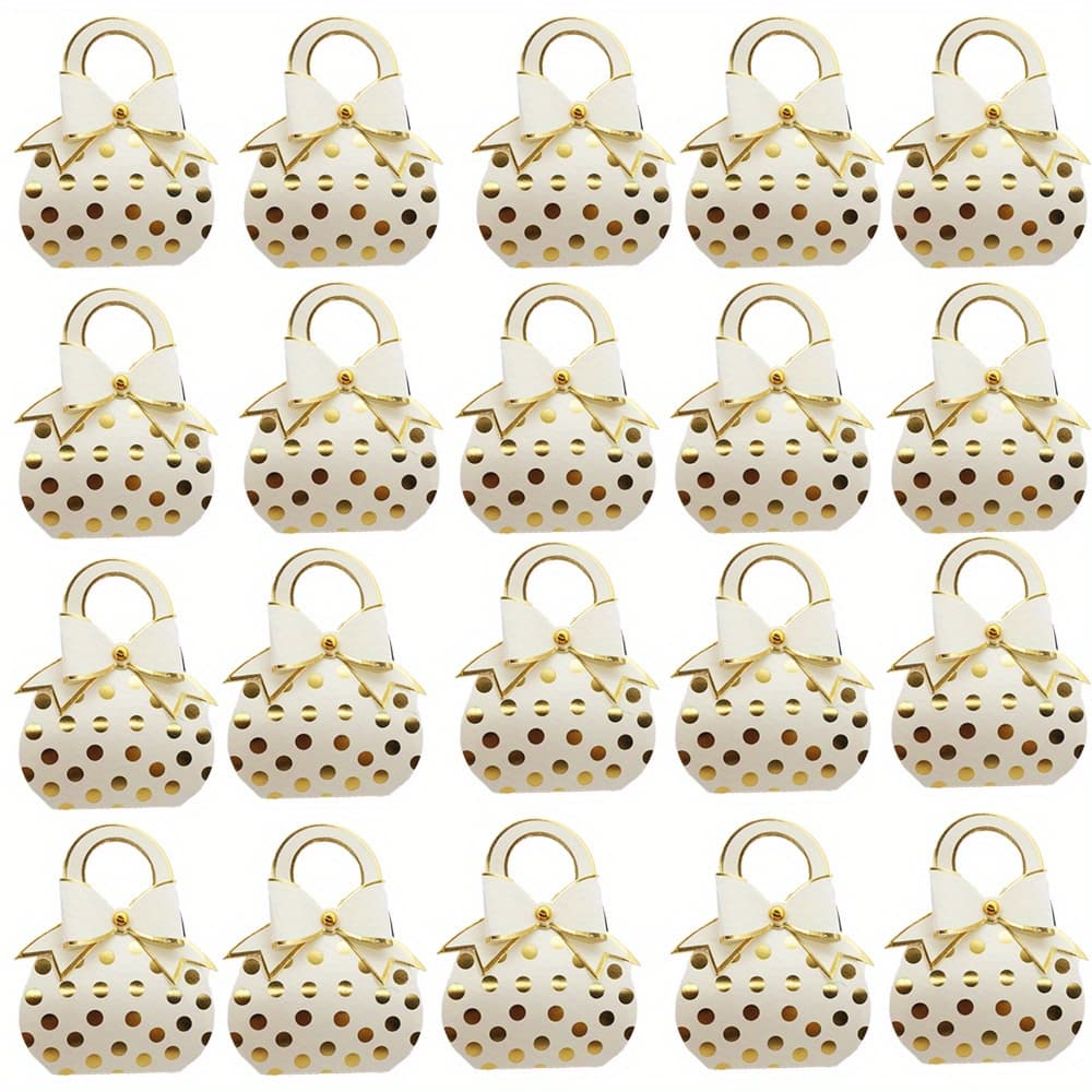 TEMU 25pcs Elegant Pink & Golden Polka Dot Bowknot Handbag Favor Boxes With Handles - Perfect For Wedding, Birthday, Bridal & Shower Gifts - Party Favor Boxes