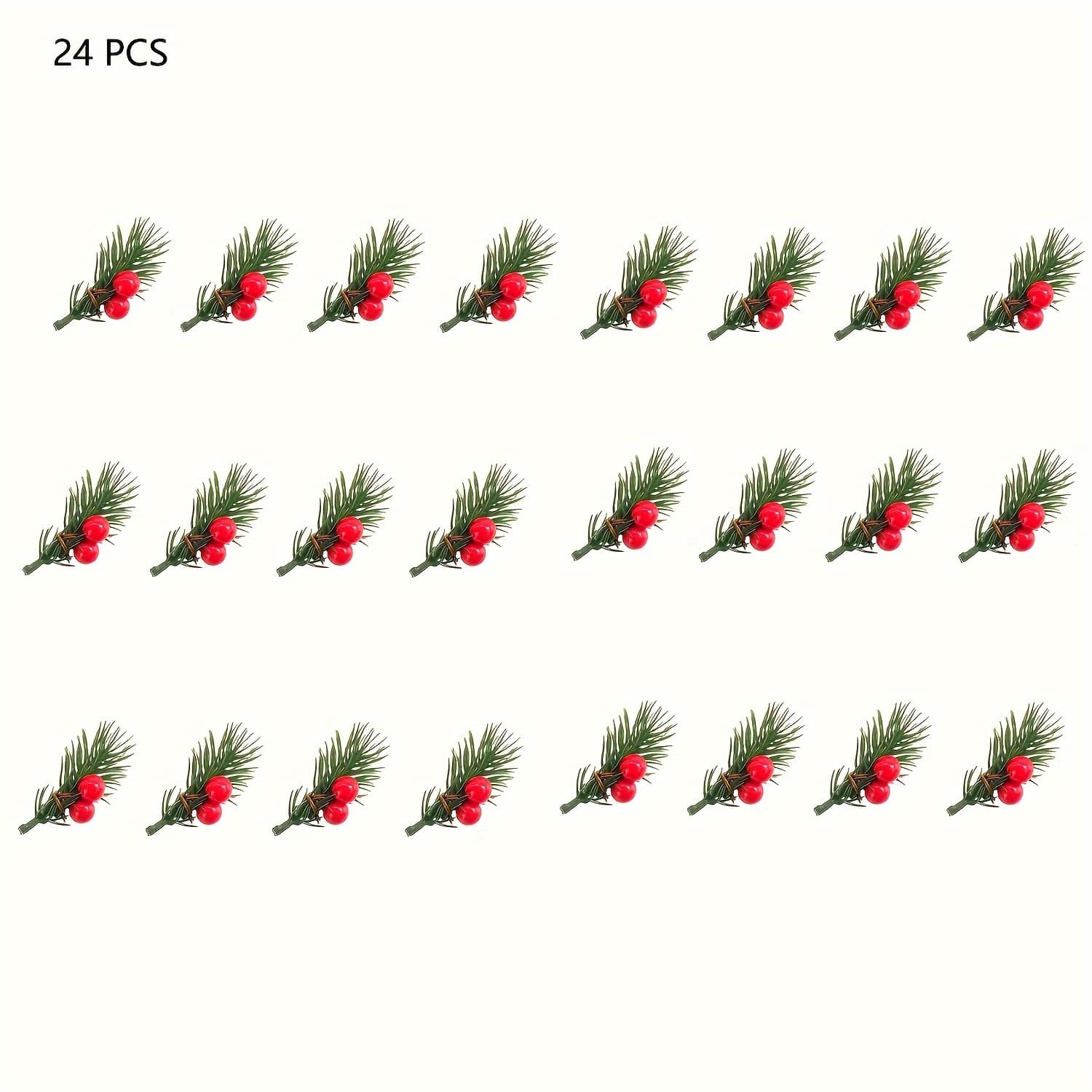 TEMU Set Of 24 Synthetic Pine Branches With And Plastic Flowers, Perfect For Crafting, Gift Wrapping, And Festive Events