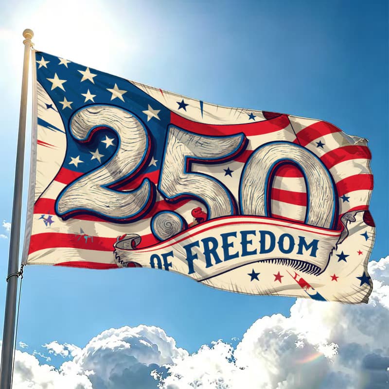 TEMU 2d Flat, 1pc Double-sided Flag 2d Spring Patriotic 250th Anniversary Design With And Stars, Multiple Sizes For National Suitable For Outdoor Decoration, Courtyards, And Gardens