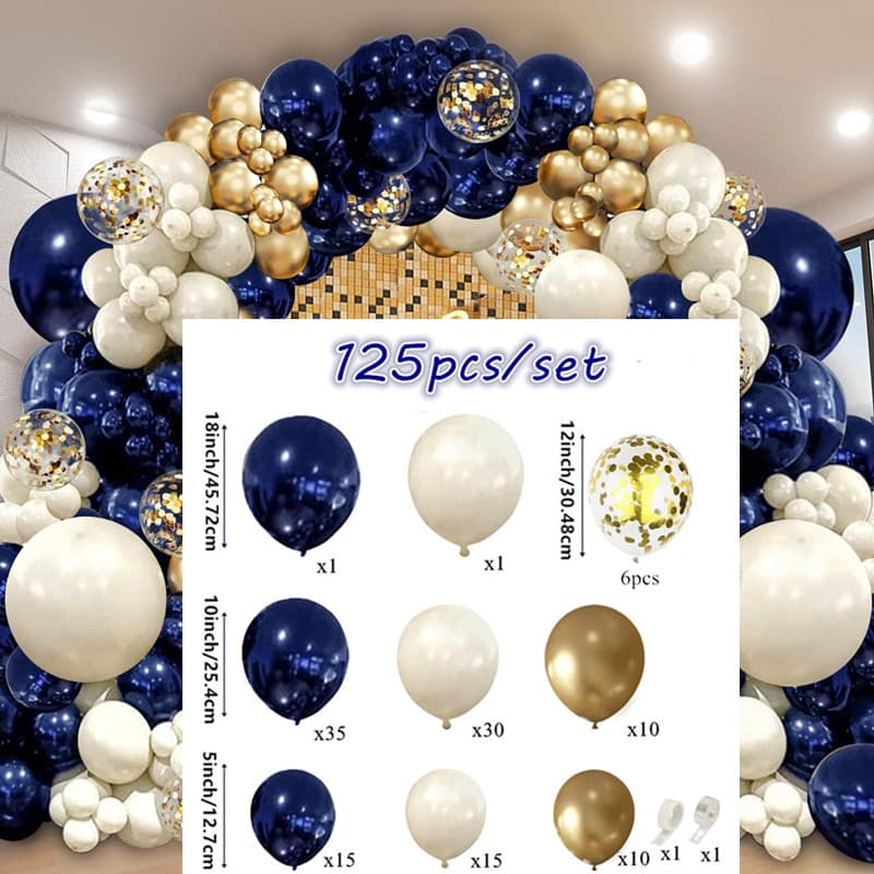 TEMU 125pcs Navy Blue And Garland Arch Set, Featuring Sand White, Blue, And Golden Confetti Balloons For Celebrations Year, Graduations, Birthdays, Weddings, And Showers