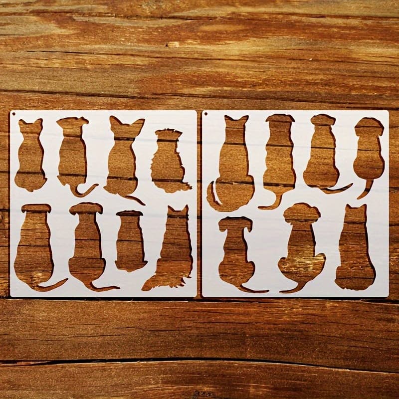 TEMU 2pcs Large Size Layered Dog Pattern Stencil Set, Reusable Craft Painting Templates, Pet Material, Cream White, For Fabric, Wall, Picture Frame, Wood, Glass, Windows And Doors, Arts & Crafts