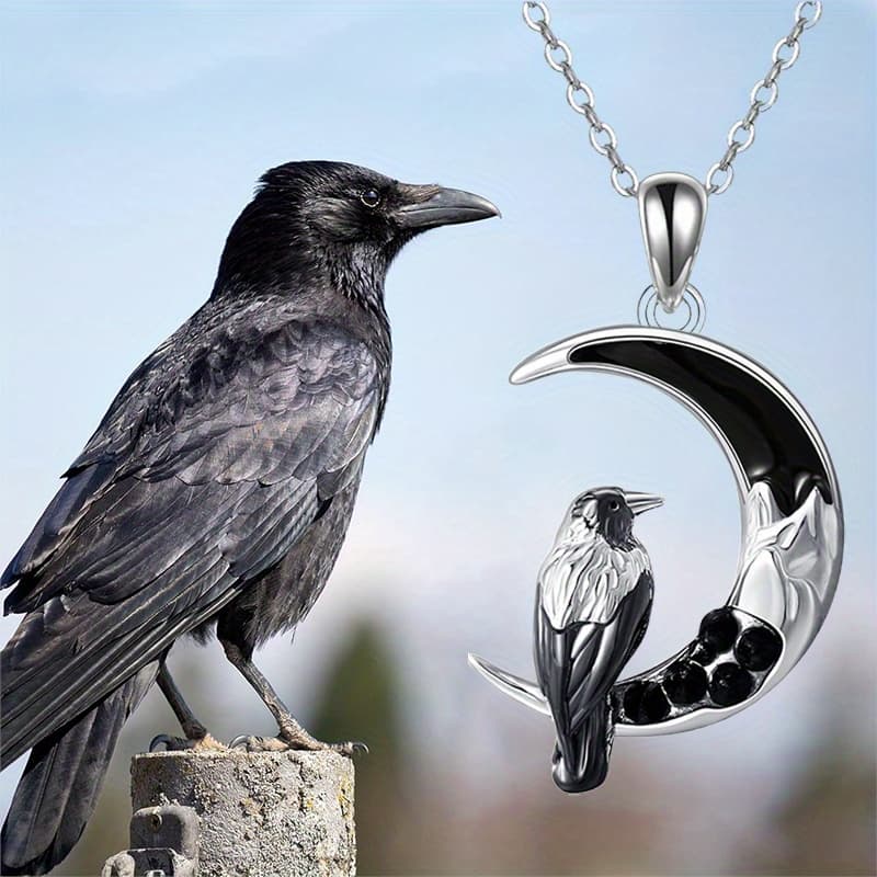 TEMU Unique Pendant Necklace Featuring A Moon, , And Crow, Perfect For Christmas, Thanksgiving, Halloween, And Other Festive Occasions